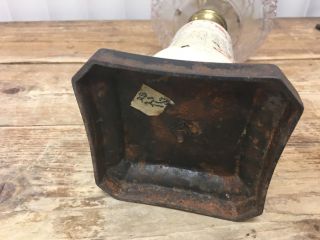 Metal Square Base Antique Gas Oil Lamp Font Ceramic Stem Vintage RARE 8