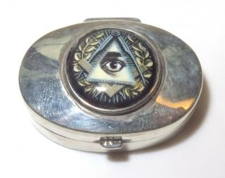 Vintage Estate 925 Sterling Silver Eye Of Providence Illuminati Pill Snuff Box