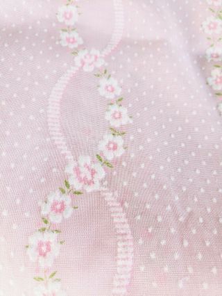 Vintage Flocked Fabric Pink Floral 3 Yards Dolls Clothes Dresses Baby Sewing 2