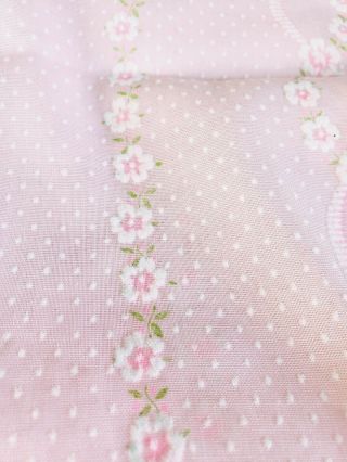 Vintage Flocked Fabric Pink Floral 3 Yards Dolls Clothes Dresses Baby Sewing 3