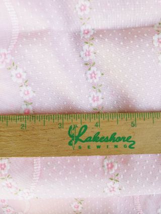 Vintage Flocked Fabric Pink Floral 3 Yards Dolls Clothes Dresses Baby Sewing 4