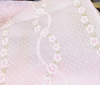 Vintage Flocked Fabric Pink Floral 3 Yards Dolls Clothes Dresses Baby Sewing 5