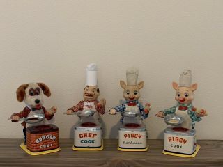 Vintage Battery Operated Toy Set.  Chef Cook,  Burger Chef,  Piggy Cook,  Piggy Bbq