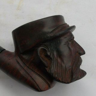 RARE Vintage Estate Tobacco Pipe Hand Made Carved Wood Figural Old Sailor Man NR 3