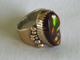 Vintage Sterling Silver &14 K Gold Native Navajo Fire Agate Ring Sz 12 Wt 21.  2g