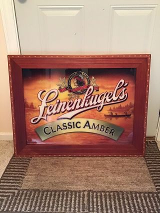 Leinenkugel’s Glass Mirror Sign Chippewa Falls Jacob Beer Vintage Promo Amber