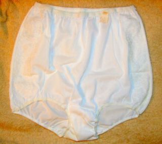 Vintage Nos Pam Undies White Nylon W/lace Trim Silky Full Cut Brief Panties Sz 6