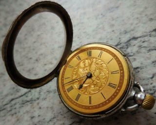 Antique Ladies Sterling Silver And Gilt Engraved Pocket Watch 1800 