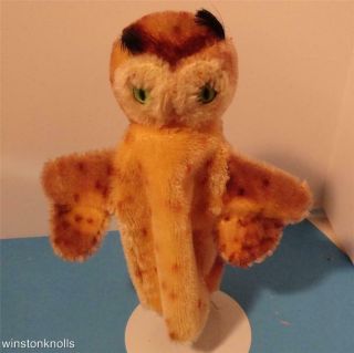 Vintage Steiff 1959 " Whittie " The Owl " Puppet Yellow Tag & Button Look