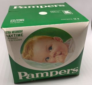 Vintage 1978 Pampers Diapers 24ct Green Box 16 - 23lbs Extra Absorbent Nos