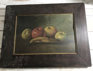 Vintage Oil Painting - Still Life - Fruit - Rustic Wood Frame