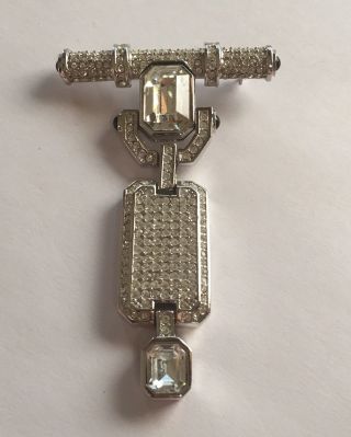 Christian Dior Signed Marked Silver Tone Brooch Pin Crystal