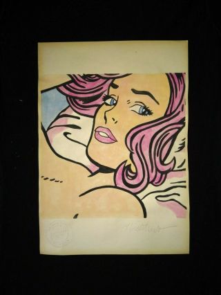 Roy Lichtenstein - Pop Art - Watercolor Drawing On Old Paper Artwork Signed Rare