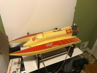 Vintage 32 " Fiberglass Miller High Life Rc Racing Boat K&b 7.  5 Outboard Moter