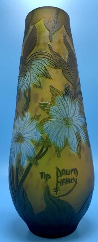 Rare Daum Nancy French Glass Art Blue Lily Floral Bud Vase Signed Cameo Frosted