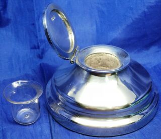 SMALL SOLID SILVER CAPSTAN INKWELL BY FRANK CLARKSON LONDON 1946 13 cm BASE DIA 7