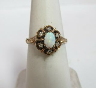 Victorian 10k Solid Gold Natural Opal And Diamond Ring " Dealers Special "