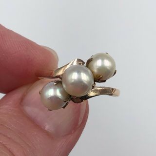 Antique Victorian 14k Yellow Gold 3 Pearls Ring Size 9