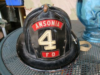 Vtg 1957 1958 Cairns Leather Fire,  Firefighter Helmet,  Ansonia Ct