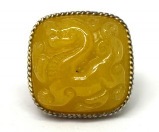 Vintage Chinese Sterling Silver And Jade Dragon Ring Size 7 3/4