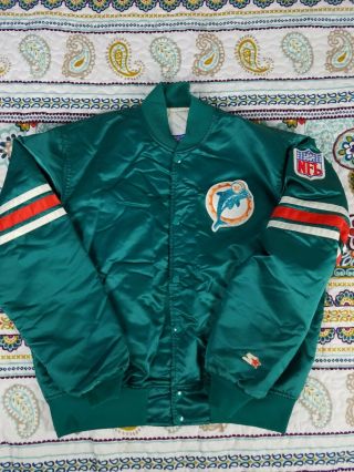 Miami Dolphins Starter Vintage Satin Bomber Jacket Mens Sz L Nfl 80s Coat 90s