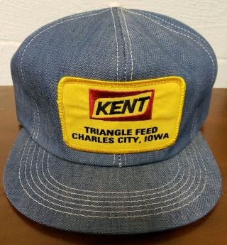 Vtg Kent K - Brand Denim Snapback Hat Trucker Cap,  Patch,  Made In Usa