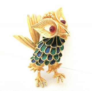 Vintage Boucher Woodpecker Trembler Brooch Pin Enameling Red Glass Eyes So Cute