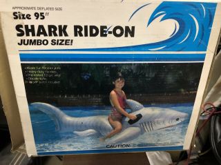 Inflatable Intex 1985 Vintage Large 95” Shark Ride On Pool Toy Rare