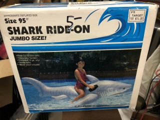 Inflatable Intex 1985 Vintage Large 95” Shark Ride on Pool Toy Rare 2