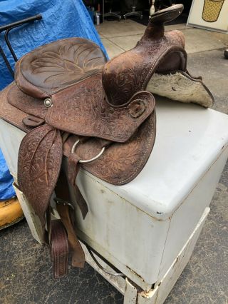 Horse Saddle Tooled Leather Weatern Trail Vtg Riding Cowboy