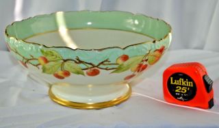 Stunning Antique T&v Limoges Centerpiece Bowl Gilt Hand Painted Cherries Signed