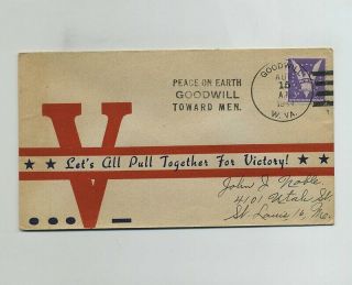 1944 Wwii Ww2 Us Patriotic Propaganda Cover Envelope Together V Victory Wz4885