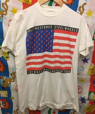 Vintage 1989 Rolling Stones Steel Wheels North American Tour Shirt Large