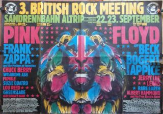 Rare Vintage Concert Poster: 3 British Rock Meeting: Pink Floyd,  Zappa,  1973
