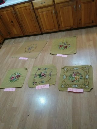 Vintage Needlepoint 5 Chair Covers Wool Yellow Floral Different Sizes