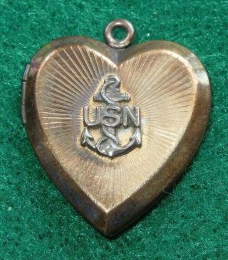 Us Navy Wwii Sweetheart Home Front Photo Locket Necklace Pendant Usn Gold Filled