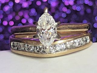 VINTAGE ESTATE 14K GOLD NATURAL DIAMOND WEDDING RING DESIGNER SIGNED BAND SET 3