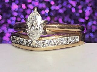 VINTAGE ESTATE 14K GOLD NATURAL DIAMOND WEDDING RING DESIGNER SIGNED BAND SET 4