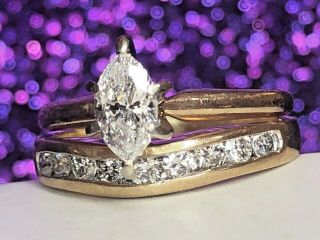VINTAGE ESTATE 14K GOLD NATURAL DIAMOND WEDDING RING DESIGNER SIGNED BAND SET 5