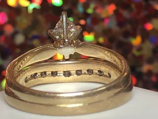 VINTAGE ESTATE 14K GOLD NATURAL DIAMOND WEDDING RING DESIGNER SIGNED BAND SET 7