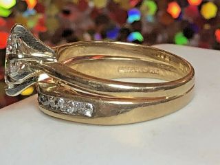 VINTAGE ESTATE 14K GOLD NATURAL DIAMOND WEDDING RING DESIGNER SIGNED BAND SET 9