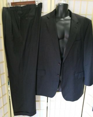 Vintage Brooks Brothers Madison 1818 Black 100 Wool 2 Pc Suit 50r Jacket 46x41w