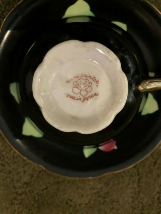 6 BLACK VINTAGE MADE IN JAPAN HAND PAINTED FLORAL PORCELAIN TEA CUPS 7