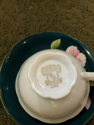 6 BLACK VINTAGE MADE IN JAPAN HAND PAINTED FLORAL PORCELAIN TEA CUPS 8