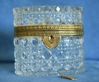 Large Vintage Gilt Bronze Dore Lock Key Cut Crystal Jewelry Box Germany