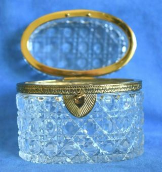 Large Vintage Gilt Bronze Dore Lock Key Cut Crystal Jewelry Box Germany 2