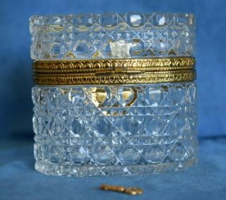 Large Vintage Gilt Bronze Dore Lock Key Cut Crystal Jewelry Box Germany 3