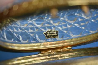 Large Vintage Gilt Bronze Dore Lock Key Cut Crystal Jewelry Box Germany 5