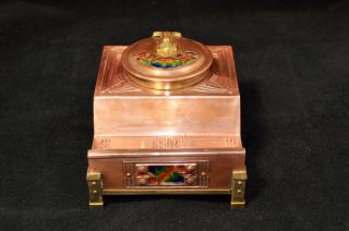 Vintage Inkstand,  Copper And Brass,  Hinged Lid,  Piano Shape,  Rare