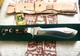 Vintage German Puma White Hunter Knife 6377 With Case Tag Paper Leather Sheath
